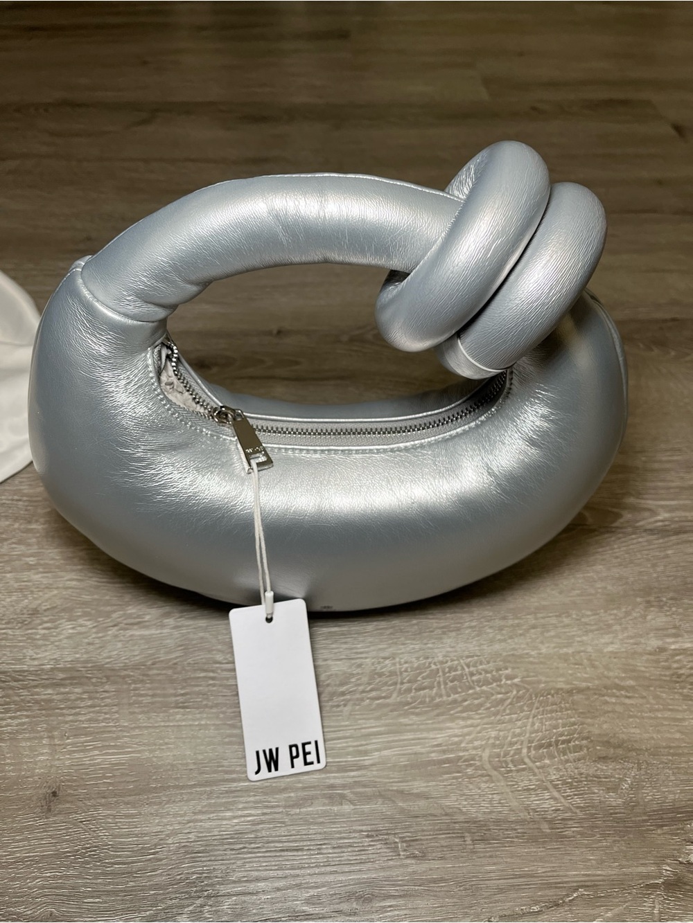 JW PEI Metallic Silver Knot Handle Mini Bag